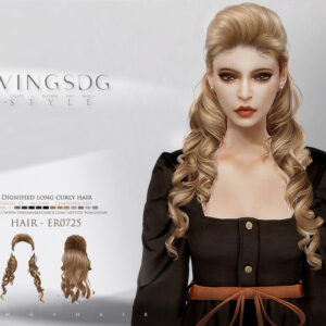 Coiffure bouclée longue pour Sims 4 - Style WingsDG