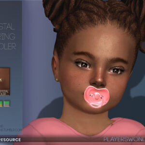 Enfant virtuelle Sims 4 avec boucles d’oreilles cristaux et pacifier rose