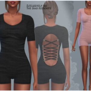 Tenue Sims 4 : combinaison noire à dos ouvert et version rose pastel