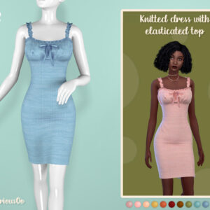Robe tricotée élastique pour le jeu Sims 4 avec nœud sur le haut