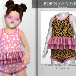 Maillot de bain floral et léopard pour enfant dans The Sims 4