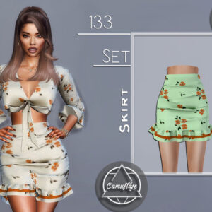 Ensemble floral robe et jupe Sims 4, style rétro années 70