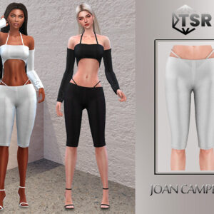 Pantalons moulants blancs et tenues off-shoulder pour Sims 4 par Joan Campbell