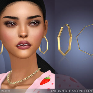 Boucles d’oreilles hexagonales oversize dorées pour Sims 4