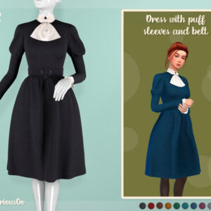 Robe à manches bouffantes et ceinture pour Sims 4