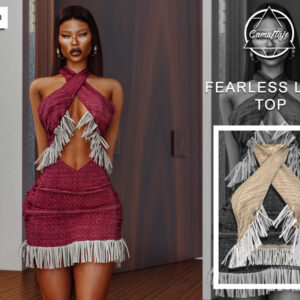 Haut Fearless Love pour Sims 4 en tissu frangé rose et argenté