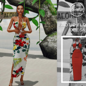 Robe exotique à fleurs pour le jeu Sims 4, style aloha