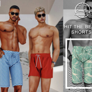 Captures Sims 4 en shorts de plage colorés, style CanuFage.
