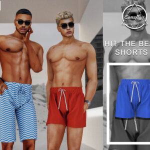 Pantalons de plage Sims 4, styles colorés et modèle bleu.