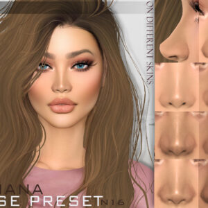 Présentation de la forme de nez Viviana N16 pour Sims 4 sur différents tons de peau