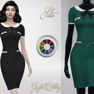 Robe rétro Sims 4 Jalu, noir et vert, style années 1940