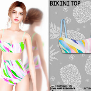 Haut de bikini coloré C851 pour The Sims 4 par Turksimmer