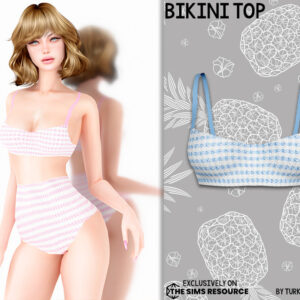 Haut de bikini C853 style floral pour Sims 4