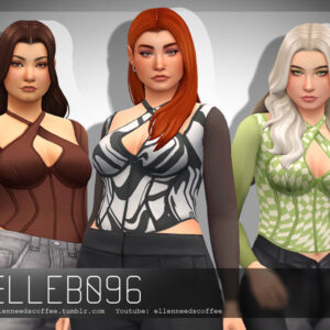 Trois avatars féminins stylisés du jeu Sims 4 avec tenues distinctes