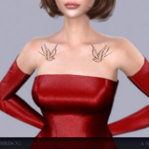 Tatouage d'oiseaux stylisés sur les seins, jeu Les Sims 4