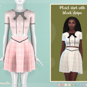 Robe d'école à carreaux avec jupe plissée et bande noire, jeu *Les Sims 4*