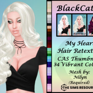 Coiffure retexturée 'My Heart' pour *The Sims 4* avec 34 couleurs vibrantes