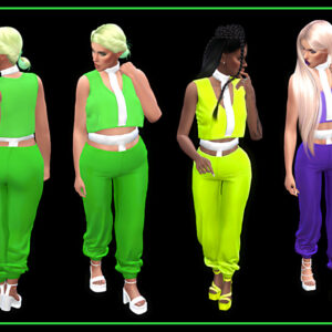 Quatre tenues colorées style jogging dans *Les Sims 4*