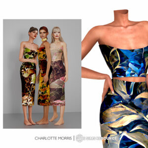 Robe corset Ivy à motifs végétaux pour Sims 4, 7 couleurs.