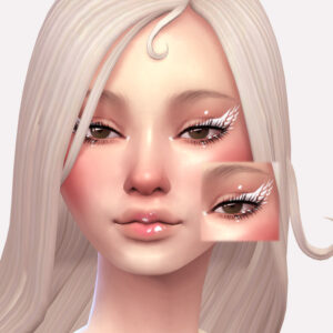 Visage stylisé du jeu Les Sims 4 avec maquillage et détail d'œil