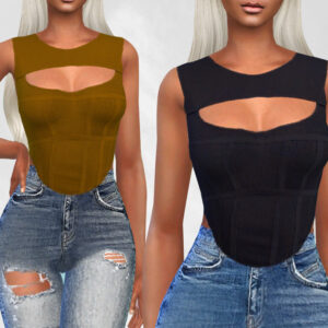 Deux tenues Sims 4 avec corsets colorés et jeans déchirés