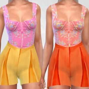 Robe courte à fleurs pour *Les Sims 4*, couleurs pastel et orange