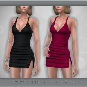 Robe courte style Laura pour Sims 4, noir et rouge
