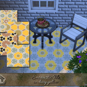 Carrelage encastrique jaune pâquerette pour patio dans *Les Sims 4*