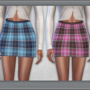 Jupe Sadie pour The Sims 4, motifs plaid bleu et rose