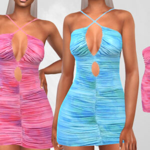 Robe ombilicée pastel rose et bleue pour Sims 4, vue de face et dos.