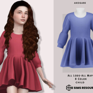 Robe enfant style Akogare pour Sims 4, rouge et bleue, 8 couleurs disponibles