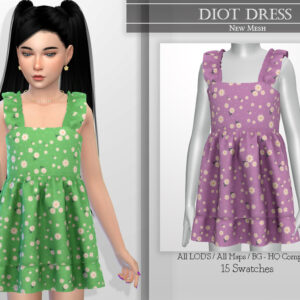 Robe DIOT à fleurs pour Sims 4, 15 coloris disponibles