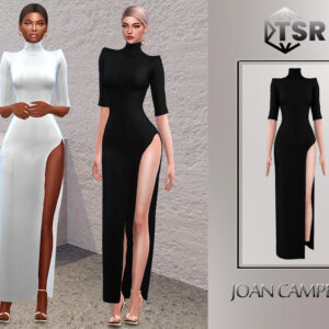 Robe longue à fente pour Sims 4, blanche et noire, par Joan Campbell