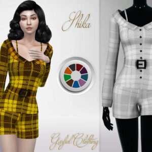 Robe plaid jaune Sims 4 et combinaison blanche Shika, Garfield Clothing