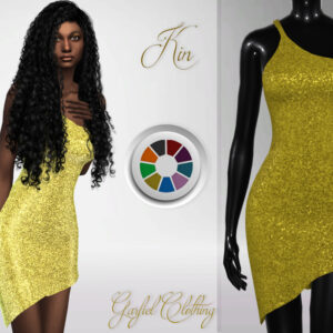 Robe dorée étincelante Kin pour *Les Sims 4* sur mannequin et avatar