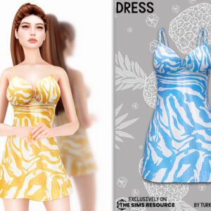 Robe courte imprimée tigre jaune pour Sims 4, style élégant