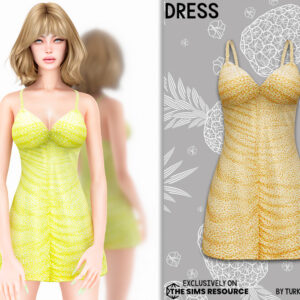 Robe jaune à motifs dorés C860 pour The Sims 4