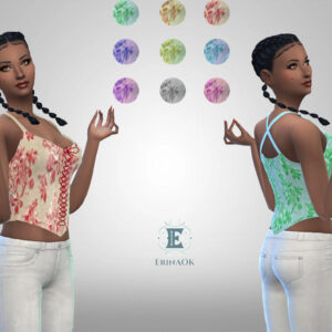 Deux avatars du jeu Sims 4 avec tenues colorées et choix de motifs.
