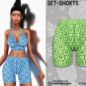 Ensemble shorts C862 pour The Sims 4, motifs floraux bleus et verts
