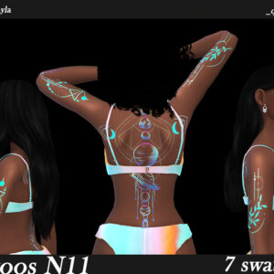 Tatouages virtuels N11 pour Sims 4, 7 variantes