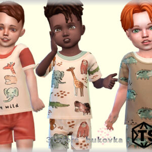 Trois enfants Sims 4 en pyjamas animaux, jeu vidéo.