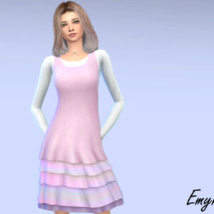 Jeune femme dans robe à jupons rose du jeu *Les Sims 4*