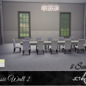 Salle à manger élégante du jeu Sims 4 avec 8 choix de couleurs murales
