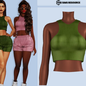 Haut cropped vert et short assortis, jeu *Les Sims 4*