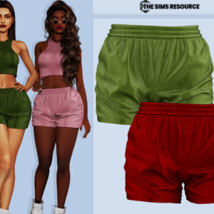 Tenues de bain vertes et roses pour Sims 4, vue de face et détails.