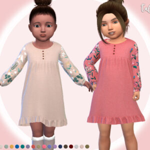 Deux avatars Sims 4 en robes à motifs floraux pastel
