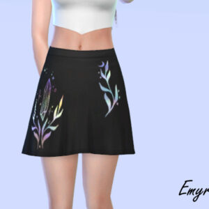 Mini-jupe noire Sims 4 avec motifs floraux lumineux
