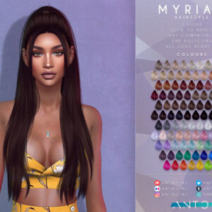 Coiffure Myriam pour Sims 4, style adulte compatible avec casque, 39 couleurs disponibles.