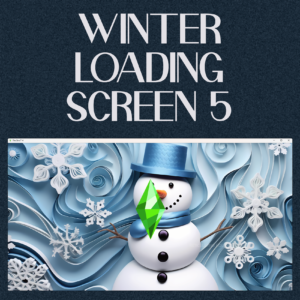 Écran de chargement hivernal du jeu The Sims 4 avec bonhomme de neige et logo vert